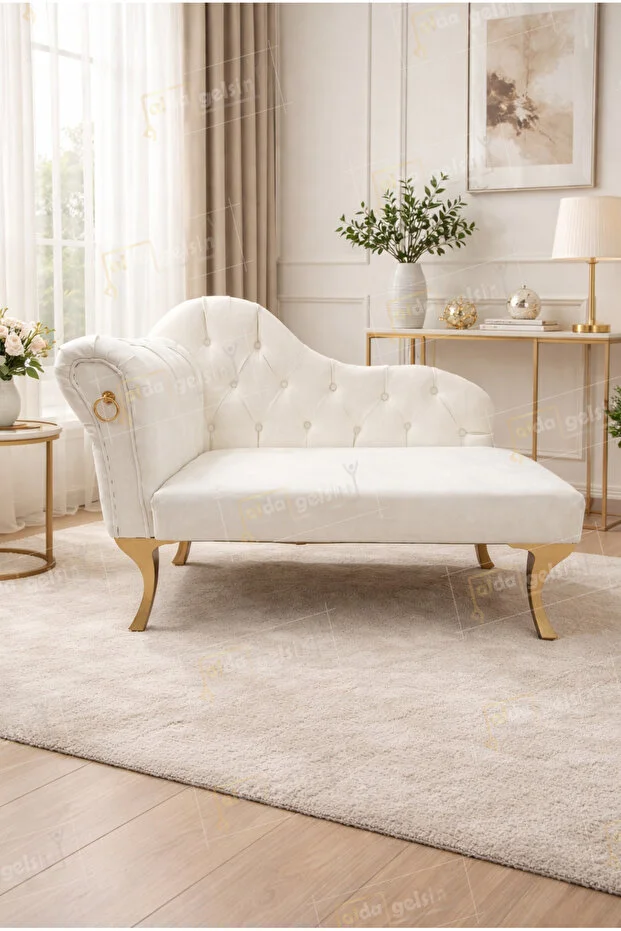 Dekoratif Bihter Koltuğu Beyaz Josephine Gold Ayak